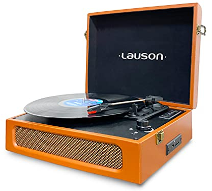 Lauson CL615 Giradischi in Vinile Giradischi Bluetooth con Altoparlanti Integrati Giradischi Vintage con USB a 3 Velocità Riproduzione, Auto-Stop, RCA/Aux-in / 3,5 mm