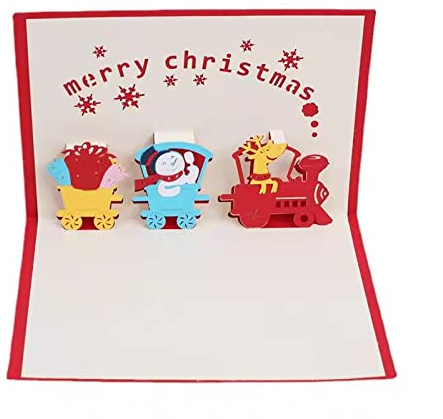KUNSTIFY 3D Pop Up Weihnachtskarte, Grußkarte Überraschung für Vater Mutter Oma Opa Hochzeit Geschenke für Weihnachten Weihnachten Geschenk Geschenkideen Christmas Cards (Weihnachtszug)