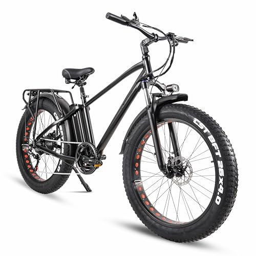 E Bike Herren Elektrofahrräder 26 Fatbike Ebike 4.0 Reifen 48V/18Ah Akku | Bis zu 100km+, E Mountainbike 3 Modi und 7-Gang Getriebe, Elektrofahrrad für Stadttauglich & Geländegängig, 25km/h KS26
