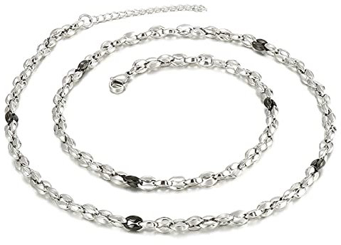 Daesar Halskette Herren 64CM Edelstahl, Bohnenkette 5MM Breit Kette ohne Anhänger Silber Schwarz Charms