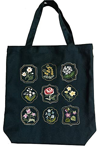 Namvo Canvas Tragetaschen-Stickset für Anf?nger mit Muster und Anleitung, inklusive Sticktasche mit Blumenmuster, Bambus-Stickrahmen, Farbf?den und Nadeln