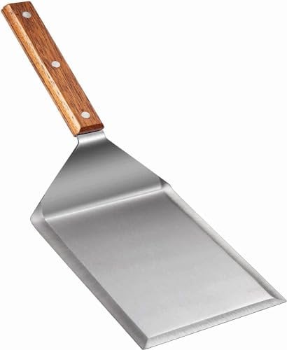 Extra Wide Spatula with Beveled Edges, Oversized Stainless-Steel Spatula with Wood Handle for Skillets, Griddles & Pancake Flipper for Burgers, Omelet, and Versatile for Culinary Task, 6 x 5-inches