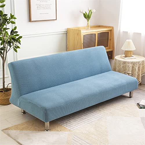 DOTBUY-SHOP Sofabezug Ohne Armlehnen Jacquard Plaid Einfarbig Armlose Sofabettüberzug, Stretch Weich Antirutsch Sofa Schutz Schonbezug für Klappsofa Bett ohne Armlehnen (Hellblau,190-210cm)