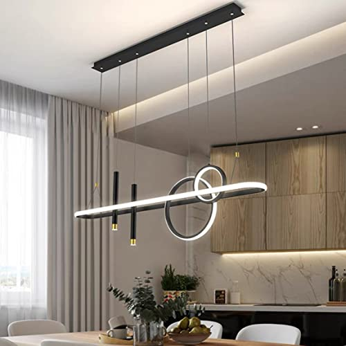 DDYY Esstisch LED Pendelleuchte Esszimmer Dimmbare LED Hängeleuchte Schwarz Gold Moderne Pendellampe mit Fernbedienung Hängelampe für Büro Schlafzimmer Kücheninsel Hause LED lampe 100cm/60W (Schwarz)