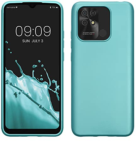 kwmobile Case kompatibel mit Xiaomi Redmi 10C Hülle - Schutzhülle aus Silikon metallisch schimmernd - Handyhülle Metallic Mintgrün