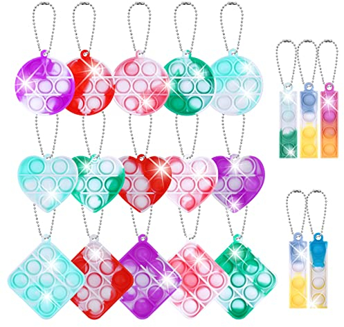 Ainiv Pop Push It Fidget Toy, 20 Stück Mini Silikon Schlüsselbund Toys, Anti Stress Sensorik Pop Figetttoys Spielzeug mit Schlüsselanhänger, Poppet Bubble Finger Toys Autismus for ADHS Squeeze Toys