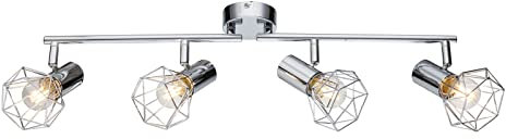 LED Deckenstrahler mit Gitter Lampenschirme Silber Chrom, 4-flammig