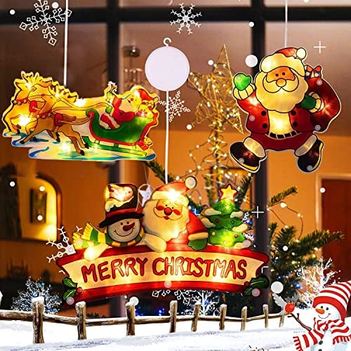 YeahBoom 3er Set LED Saugnapf Weihnachten Lichter, ,Batteriebetriebene , Weihnachtsbeleuchtung Hängende,Fensterlichter für Innen Außen Weihnachtsfeier Fenster Deko