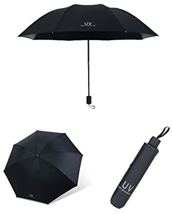 Paraguas Compacto Plegable Mini Portátil Bolsillo Viaje Antiviento Tormenta Goma Sombrillas Impermeable A Prueba De Viento 99% De Resistencia UV lluvia y Sol para Regalar Hombres y Mujeres Negro
