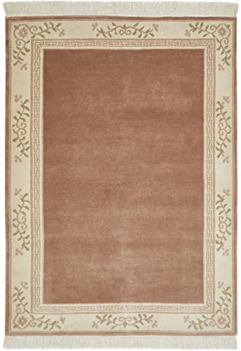 -LUXOR- living Teppich Gala handgeknüpfter Premium Teppich aus 100% Wolle - hochwertiger nachhaltiger Knüpfteppich 90 x 160 cm Altrose