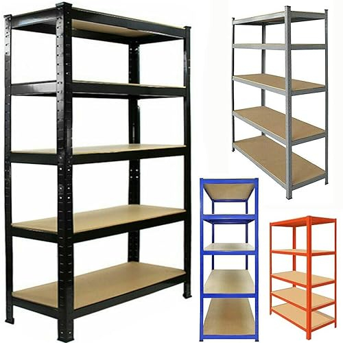 Lucn 5 Tier Boltless Garage Shelving Unit Shed Warehouse Workshop Office Storage Shelves Metal Racking, 875KG Capacity (175KG Per Shelf), Adjustable - Can split into 2 smaller Shelf Units
