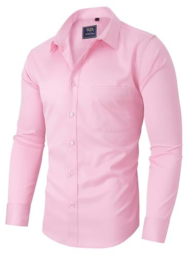 siliteelon Men Shirts Non Iron Business Shirt for Men Adult Pink Cotton Men's Dress Formal Regular Fit Button Down Shirt Stretch Mens Shirts Long Sleeve Work, Office, Wedding, Party,Concer