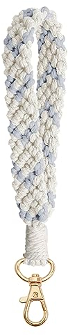 AOKSUNOVA Makramee Schlüsselanhänger Handgelenk Schlüsselband Kurz mit Quaste Boho Schlüsselanhänger Armband Weiß