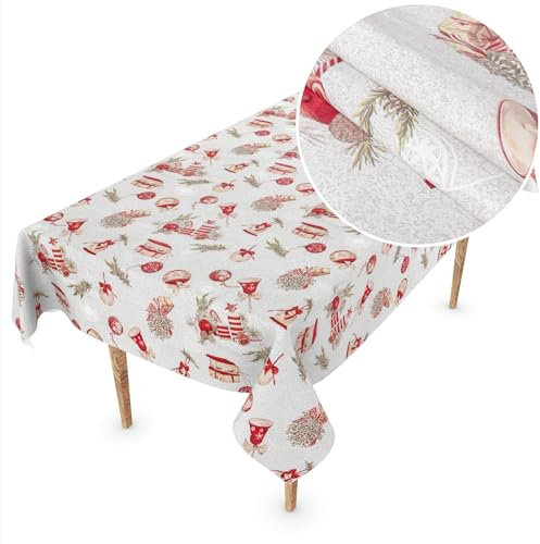 ANRO Wachstuchtischdecke Weihnachts Tischdecke abwaschbar Wachstuch Weihnachten Wachstischdecke Weihnachtsschmuck 200x140cm