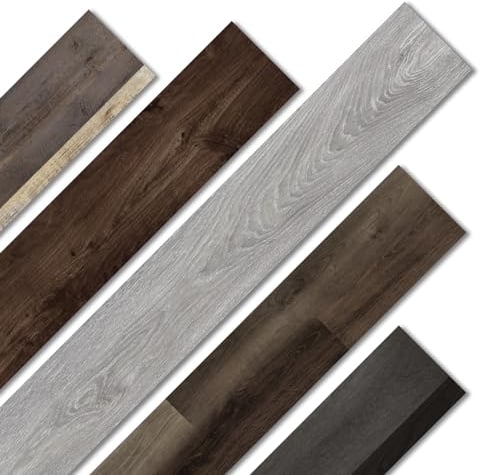 Oxdigi PVC Bodenbelag Selbstklebende 5m², Verdickt Holzoptik Vinylboden Bodenfliesen für Eingangstür, Wohnzimmer, Küche, Balkon, Abstellraum, Zuschneidbar Vinyl-Fußböden 15x91 cm 36 Dielen
