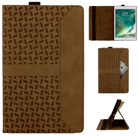 Rostsant Coque pour iPad 9.7 Pouces 6. Generation 2018/5. Generation 2017 /iPad Air 1/2 Modell A1822 A1823 A1893 A1474 A1475 Support Rotation Multi Angle de Visualisation Sangle de Protection Brun