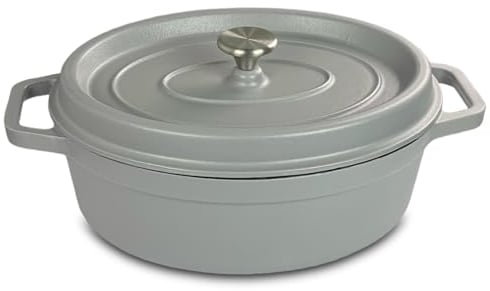 osoltus Bräter oval Gusseisen Schmortopf mit Tropfdeckel hellgrau 33 cm