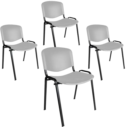 Topsit Büro & More 4er Set Besucherstühle, stapelbarer Konferenzstuhl, mit Sitz und Rückenlehne aus Kunststoff. (Grau)
