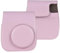 Andoer Instant Camera Storage Case PU Leather Camera Bag Magnetic Buckle with Shoulder Strap Compatible with Fujifilm Instax Mini 12 11 9 8, pink