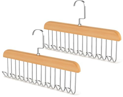 2 Pack Anti Slip Hook Coat Rack Bra Hanger, Belt Holder for Closet, Tie Hanger with 8 Hooks, Wooden Tank Top Hanging for Scarf Bra Ties Swimsuit