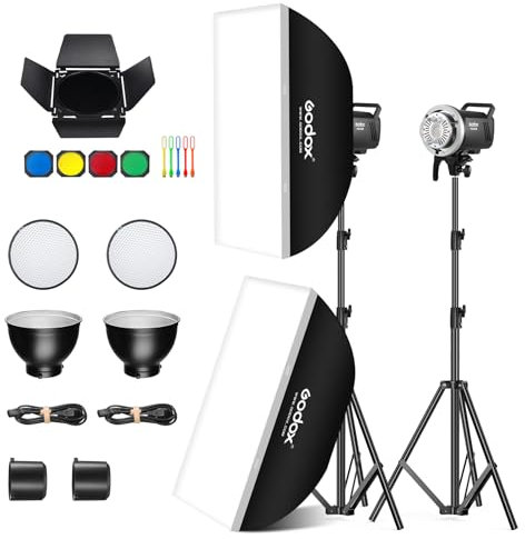 Godox MS300V Kit Compact Studio Strobe Flash Monolight with Bowens Mount, LED Modeling Lamp, 2.4G Wireless X System, 5600K 1.3s Recycle at Full Power Output