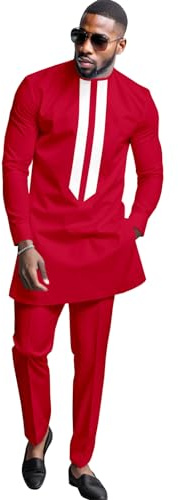 DBQ African Men's Formal Clothes Dashiki Shirt and Pant Two Piece Suit Traditional Long Sleeve Outfits, 46 6, S