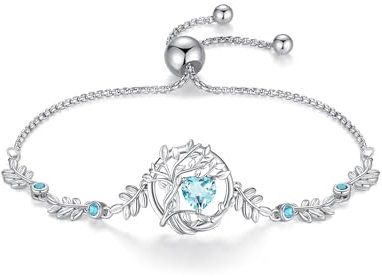 FANCIME Tree of life Aquamarine Bracelet for Women Sterling Silver Tree Jewellery March Birthstone Blue Gemstone Anniversary Birthday Christmas Gifts for Wife Mom Her