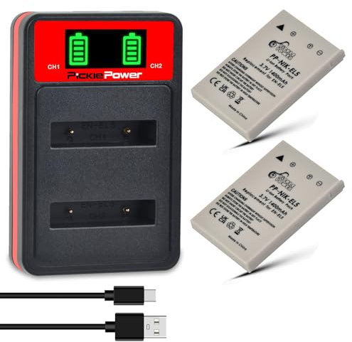 Pickle Power 2Pcs 1400mAh EN-EL5 Battery and Dual Charger for Nikon Coolpix P530, P520, P510, P500, P100, P90, P80, P6000, P5000, P5100, P4, P3, S10, Coolpix 7900