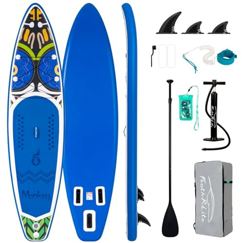 FunWater SUP Aufblasbares Board | Stand Up Paddleboard 335x82x15cm für Erwachsene Junge und Kinder | Mit Pumpe, verstellbarem Paddel und Finnen, wasserdichte Handytasche, Sicherheitsleine
