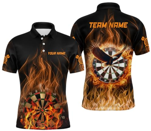 Orangenes Feuerflammen-Eagle Heren & Damen Darts Polo-Shirt & Quarter-Zip-Shirt – Individuelle Darts-Shirts für Männer & Frauen – Darts-Trikots L1446