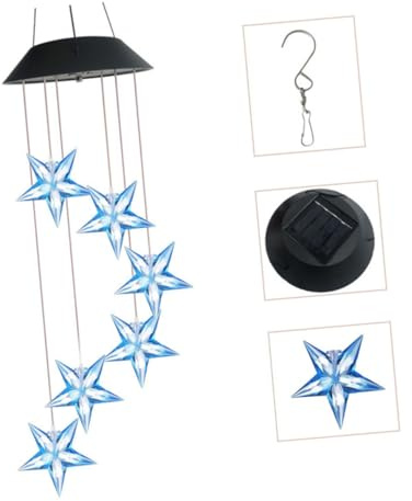 Kisangel Solarleuchte Hängend Für Außenbereich Solarlampen Mit Led-licht Dekorative Windspiel-Lichter Für Garten Und Schwarze Muschel Blauer Stern Automatisches EIN- Dämmerung