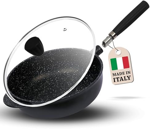 PENTOLPRESS Granit Tiefe Pfanne (24 cm Durchmesser) – Pfanne Induktion – super kratzfeste Induktionspfanne – Antihaft Bratpfanne made in Italy – Pfannen mit abnehmbarem Griff