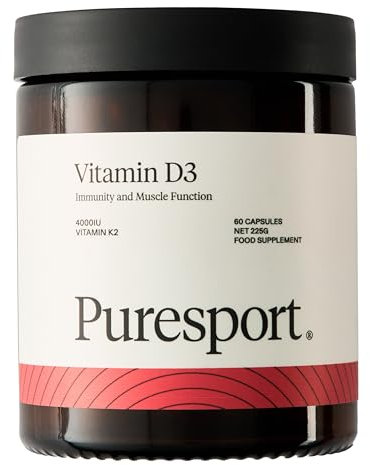 Puresport 4000IU Vitamin D3 + K2 (60 Capsules) | Supports Bone Health | Boosts Immune Function | Improve Muscle Recovery | Vegan-Friendly/Sourced from Marine Algae | Informed Sport Certified