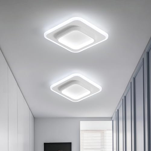 DELIPOP LED Deckenleuchte, 24W Moderne Deckenlampe Led Quadratisch, Weiß Acryl Deckenbeleuchtung für Küche Wohnzimmer Schlafzimmer, Durchmesser 24cm, 6500K Kaltesweiß