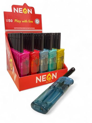 Clearfee 50 Stück Stabfeuerzeug transparent Gasanzünder, elektronische Feuerzeuge lang, Kerzenanzünder, Nachfüllbar, Kindergesichert, für Kerzen Grill BBQ