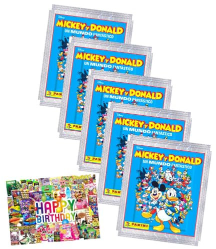 Bundle mit Panini Mickey & Donald Sticker - Fantastische Welt Sammelsticker (2025) - 5 Tüten + Exklusive Geburtstagskarte