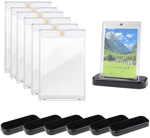 Lot de 6 porte-cartes magnétiques 35PT avec supports, cadre résistant à l'eau avec protection UV transparente pour cartes de jeu, de sport et de collection