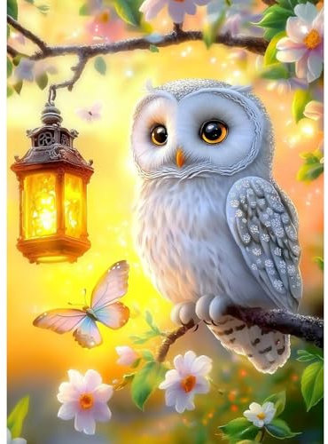 MAXBYE Süße Eule Diamond Painting Art Kits, 5D Diamond Kunst Komplett Set DIY Gem Kunsthandwerk für Erwachsene Anfänger, Diamant Bilder Kristall Kreuzstich Geschenk Home Wall Decor 30x40cm