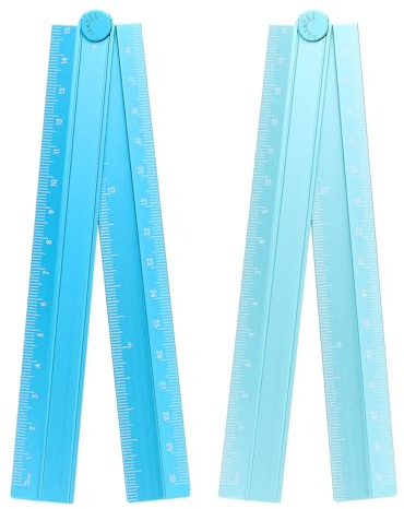 sourcing map 2pcs Folding Straight Ruler 30cm Metric Aluminum Alloy Protractor Foldable Angle Ruler Geometric Measure Tool with Angle Line for Architect Artist Office, Peacock Blue/Sky Blue