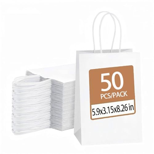 Small Kraft Paper Party Bags, Gift Sweet Bags with Twist Handles (White)