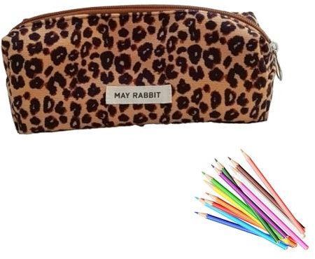 Federmäppchen Mädchen - Teenager Etui Schule,Schlamppermäppchen Cord,Studium Must Haves Stifte Mäppchen Aesthetic,Portable Federtasche Erwachsene,Pencil Case Aesthetic (Braun-Leopardmuster)