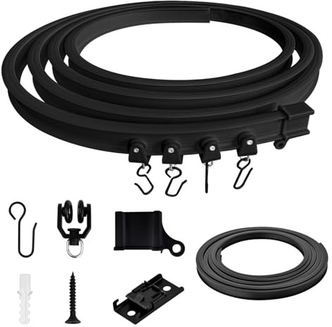 1m Flexible Deckenvorhangschiene, gebogene Vorhangschiene mit stummen Rollen，ideal für Duschfenster, Gardinenschiene Vorhang Schiene für Wohnmobile Duschecke, Privatsphäre und Heimdekoration-schwarz