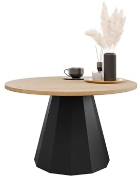 Mirjan24 Couchtisch Elskin, Runde Form, Gestell aus Stahl, Kaffeetisch, Wohnzimmertische, Beistelltisch, Sofatisch, Teetisch (Schwarz/Eiche Craft Gold)