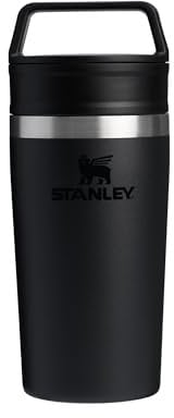 Stanley Cafe to-Go Travel Mug 0.35L - Keeps 4 Hours Hot - 5 Hours Cold - Stainless Steel Thermal Mug - Dishwasher Safe - Easy-Carry Handle - Insulated Coffee Cup - Black