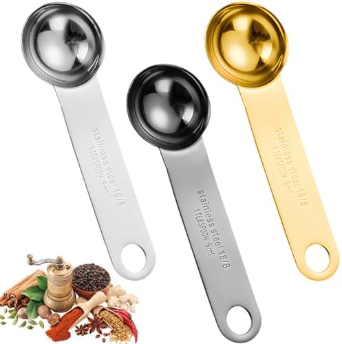 3 PCS Measuring Spoons Stainless Steel Measuring Spoons Heavy Duty Tablespoon Wide Handle Anti Shake Teaspoons 5ml Hanging Hole Table Scoops Metal Kitchen Gadgets for Cooking Baking Coffee Tea Spices