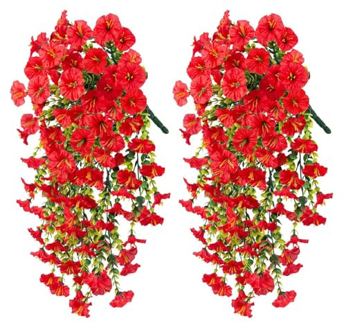Generisch 2 Stück Kunstblume Hängend Petunien Seidenblumen, Kunstblumen Petunienhänger Petunien Kunstpflanzen Blumen für Outdoor Heimdekoration Garten künstliche balkonpflanzen (B)