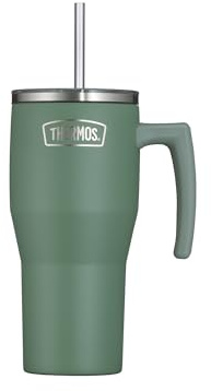 Thermos REFRESHING SERIES Isolier-Trinkbecher 0,85l,grün matt, Tumbler mit Strohhalm und Griff für unterwegs, Arbeit oder zu Hause, geschmacksneutraler doppelwandiger Edelstahl