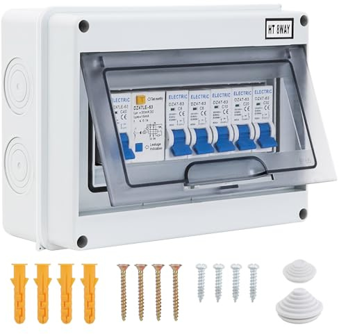 Sicherungskasten Aufputz,Verteilerkasten Aufputz,IP65 Waterproof Sicherungskasten Aufputz,mit2x16 A + 10A + 20 A +32 A,für Garten,Außenbereichen, Villen