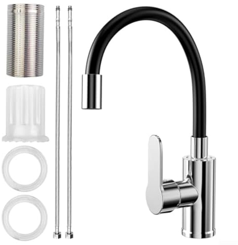 Rubinetto da cucina flessibile nero con beccuccio girevole a 360° e aeratore a risparmio idrico, miscelatore in acciaio inox per lavelli da cucina moderni