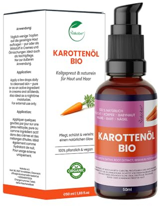 Nakobe® Bio Karottenöl 50 ml – pflegend & natürlicher Glow, 100% naturrein, Reich an Beta-Carotin & Vitamin A, für Gesicht, Körper & Massage